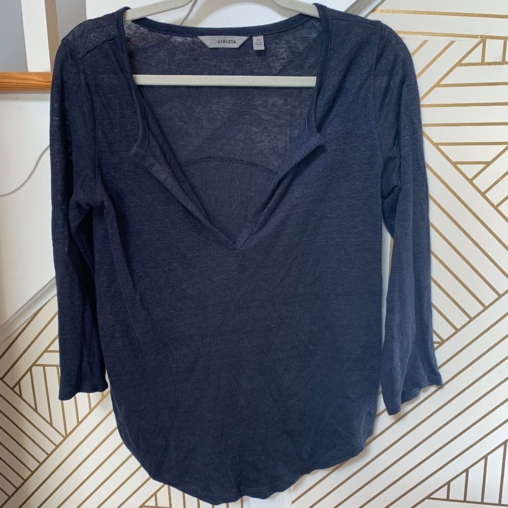 Athleta V Neck Navy Tee